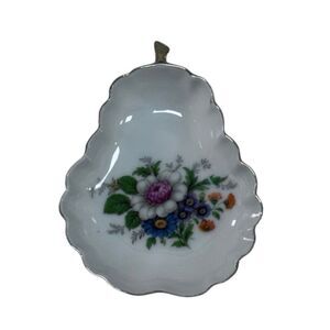 Norcrest Vintage Porcelain Trinket Holder Floral Gold Rim